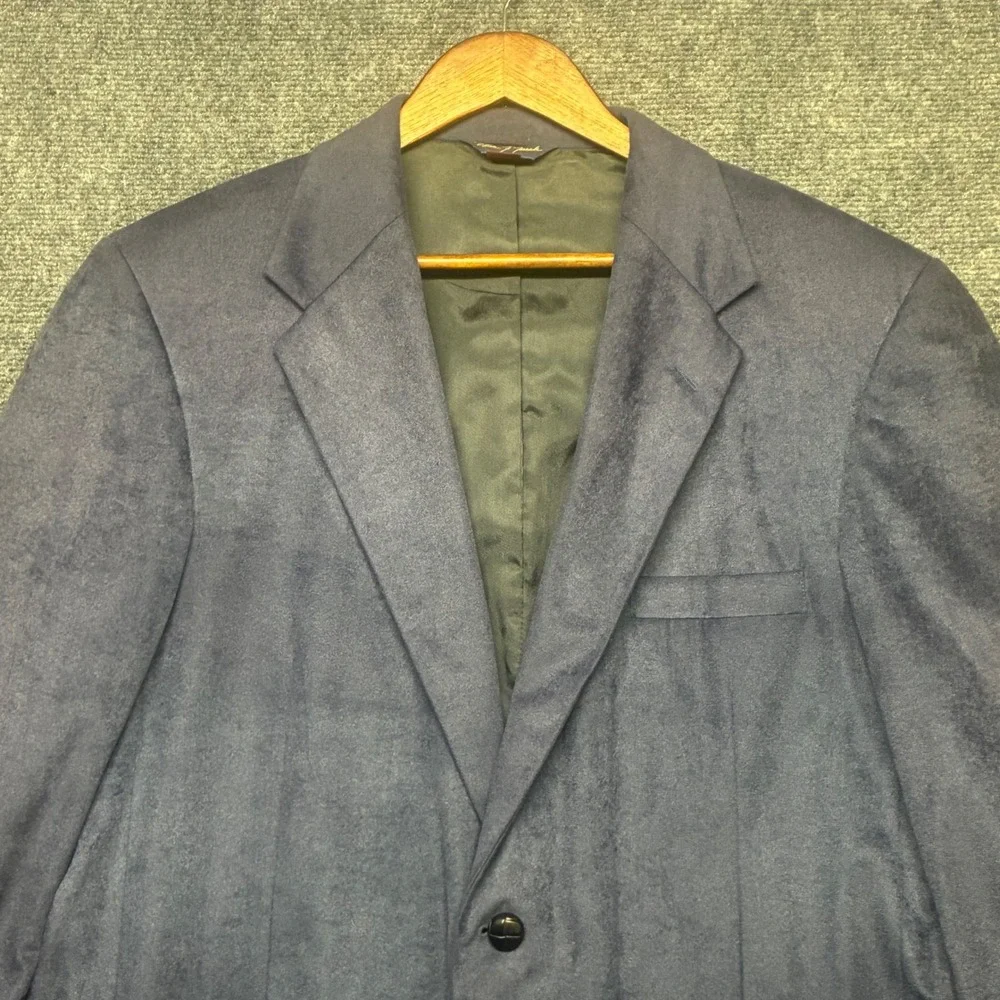 Vintage Wm. F. Farah Blazer Sport Coat Mens 46R Blue Faux Suede Retro 70s